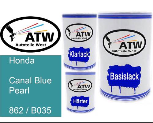 Honda, Canal Blue Pearl, 862 / B035: 500ml Lackdose + 500ml Klarlack + 250ml Härter - Set, von ATW Autoteile West.